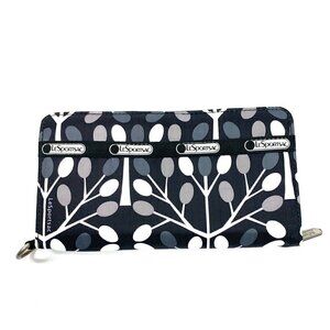 Le Sport Sac Large 3/4 Zip Bifold Canvas Wallet Black & White  Print 8" x 4.5"